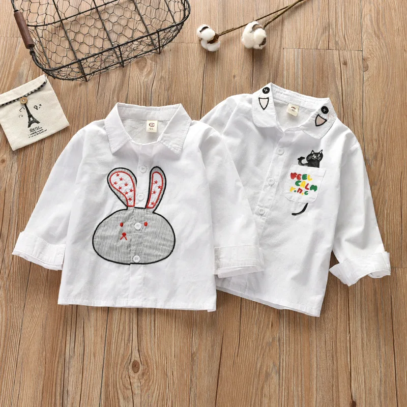 Белая рубашка из чистого хлопка с длинными рукавами для девочек г. Новые Стильные топы для девочек, весенняя одежда детская рубашка в Корейском стиле в западном стиле