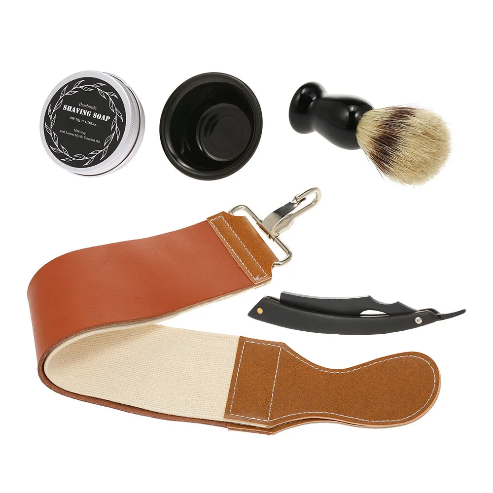 

Straight Razor Kit Shaving Brush Set 5-In-1 Shaving Razor Brush Mug Soap Razor Strap Shaving Kit for Men's Beard Shaving
