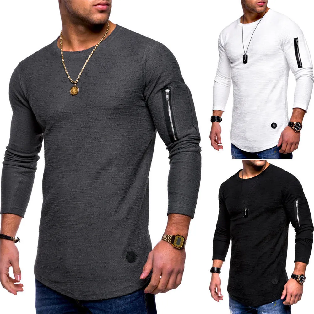 2020 New Fashion Men Shirts Long Sleeve Solid Color Zipper Pullovers Spring Autumn Men's Casual Streetwear Cotton O-Neck | Мужская