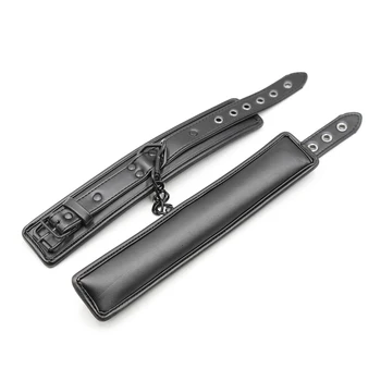 Black Leather Bdsm Bondage Set 3pcs Restraints Collars Ankle Cuff Handcuffs For Sex Bondage Set Sex Toys For Women Adults 4