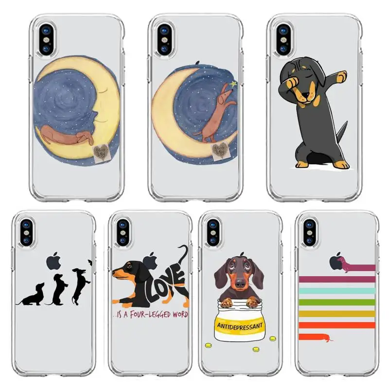 

cute cartooon Dachshund dog animal Phone Case Transparent soft For iphone 5 5s 5c se 6 6s 7 8 11 12 plus mini x xs xr pro max