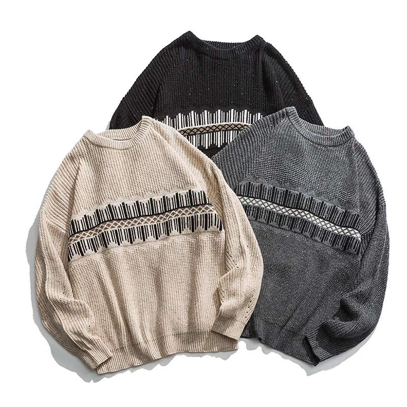 

YUECHEN Autumn And Winter Men's New Cotton Loose Original Japanese National Wind Round Neck Pullover Sweater Multicolor