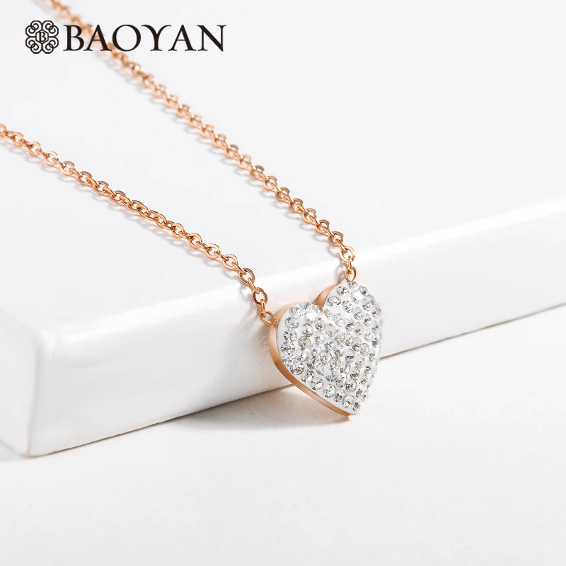 Baoyan, винтажные стразы, ожерелье в форме сердца, 316L, ожерелье из нержавеющей стали, ювелирные изделия, опт, Золотое любовное сердце, кулон, ожерелье для женщин - Окраска металла: Rose Gold