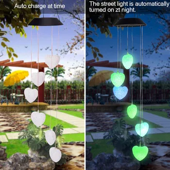 

Solar Wind Chime Crystal Heart Shape Wind Chime Light Color Changing Waterproof Hanging Solar Light For Home Patio Yard Garde