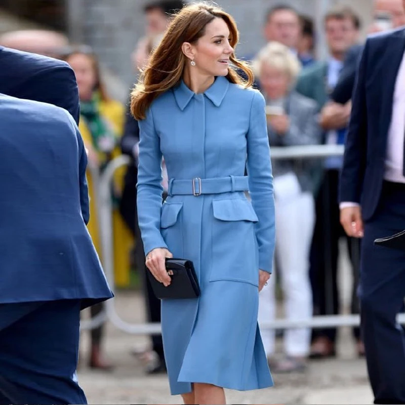 Kate Middleton Plus  Size High Quality  New Fashion Elegant Formal Office Lady Workplace Long Sleeve Blue  Suit Coat