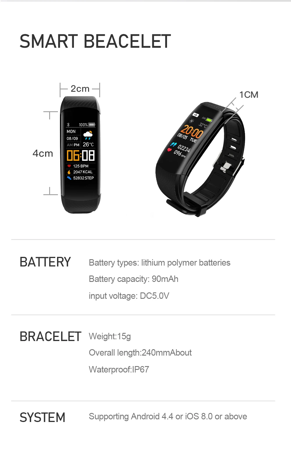 2021 Fitness Bracelet Blood Pressure Measurement Pedometer Smart Band Hear Rate Monitor Waterproof Health Fitness Tracker Watch
