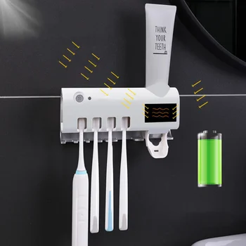 

1PC UV Toothbrush Sanitizing Device AutomaticToothbrush Holder Toothpaste Dispenser Bathroom Rack