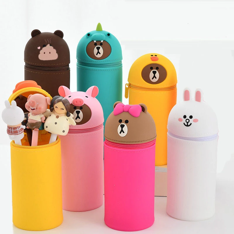 

1 Pieces Cartoon Cute Animals Telescopic Multi Function Phone Silicone Gift Pencil Pen Case Stationery Storage Bag School Supply
