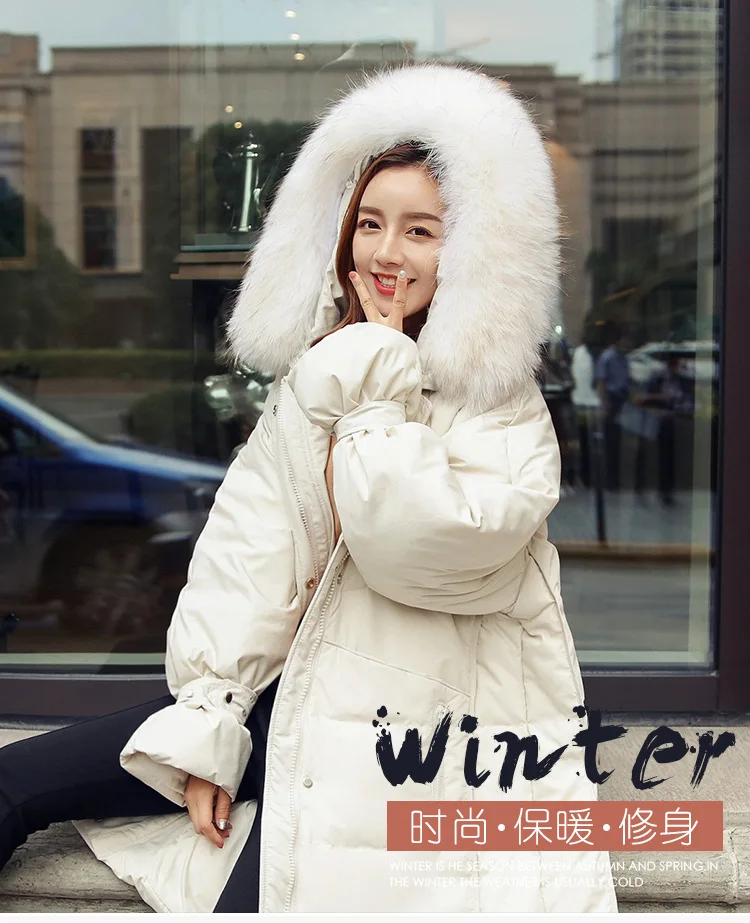 winter newest long hooded warm Ultra lighduck down jacket lady large wool collar female coats fashion Korean women jackets
