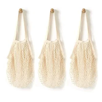 

AUAU-3Pcs Grocery Mesh Bags Portable/Reusable/Washable Shopping Bags Produce Net Tote Bags with Long Handle Shopping Handbag