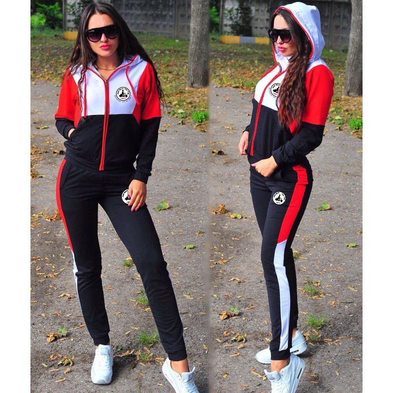Casual Hoodies  2021 Autumn New Jott Printed Design Mosaic Women's Clothing Sports Fitness Slim Fit Hoodie and Sweatpants 2PCS Women's Tracksuit hoodie fashion