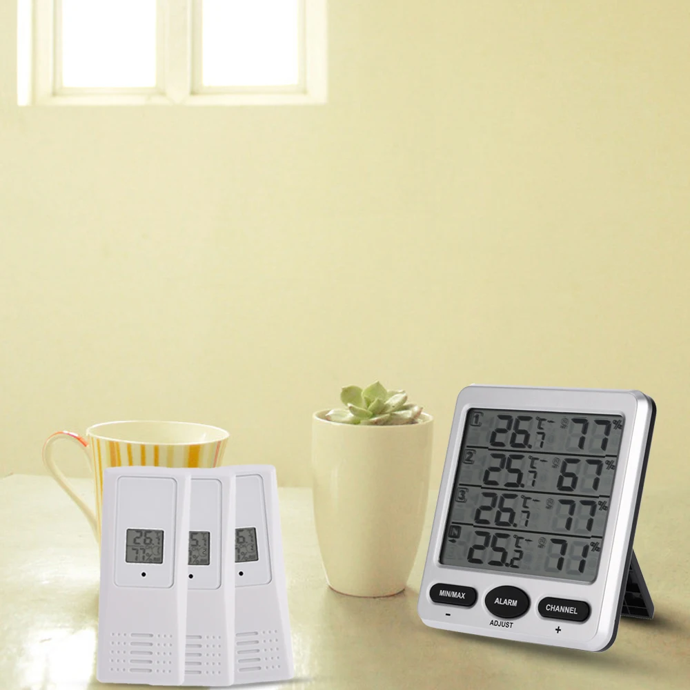 

Hot New LCD Digital 433MHz Wireless 8-Channel Indoor/Outdoor Thermo-hygrometer with Three Remote Sensors Thermometer Hygrometer