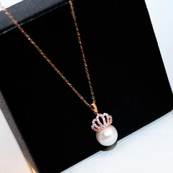 

Pearl With Water Zircon Crown Temperament Collarbone Chain Short Necklace Gold Color Preserving Female Chain Choker Jewelr