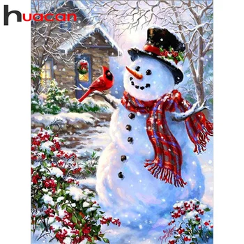 

Huacan Diamond Painting 5d Christmas Mosaic Cross Stitch Snowman Home Decoration Embroidery Snow Diamond Art