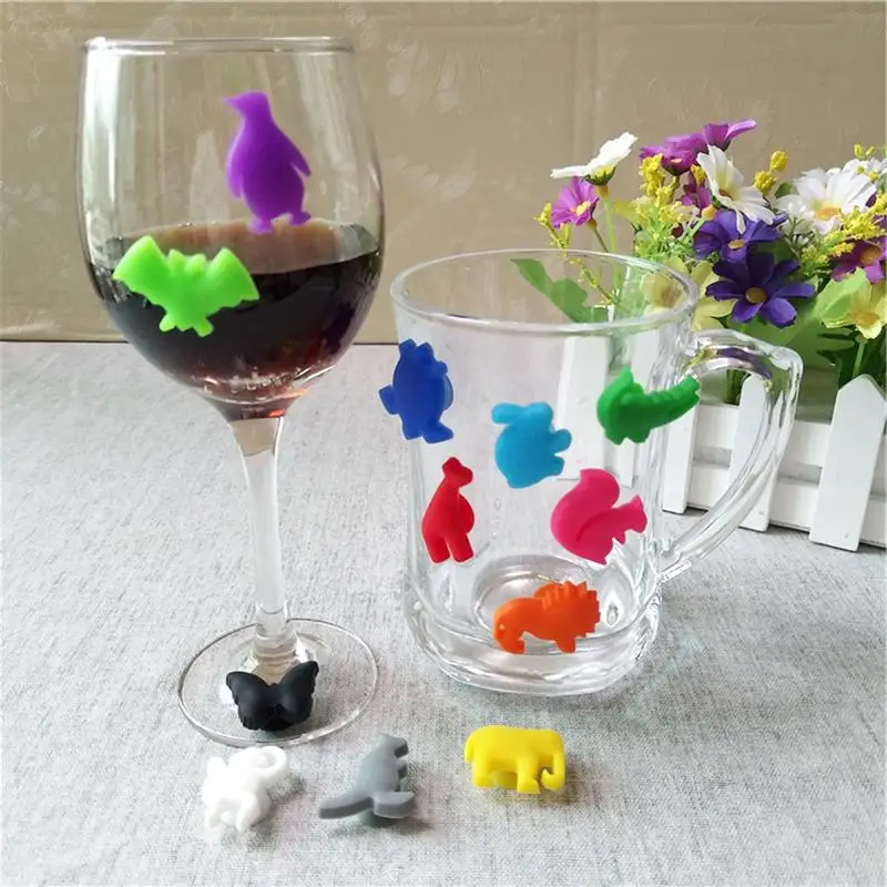 24 Glass Markers Washable Silicone Animals and Land Animals Markers  Identifier for Champagne - AliExpress