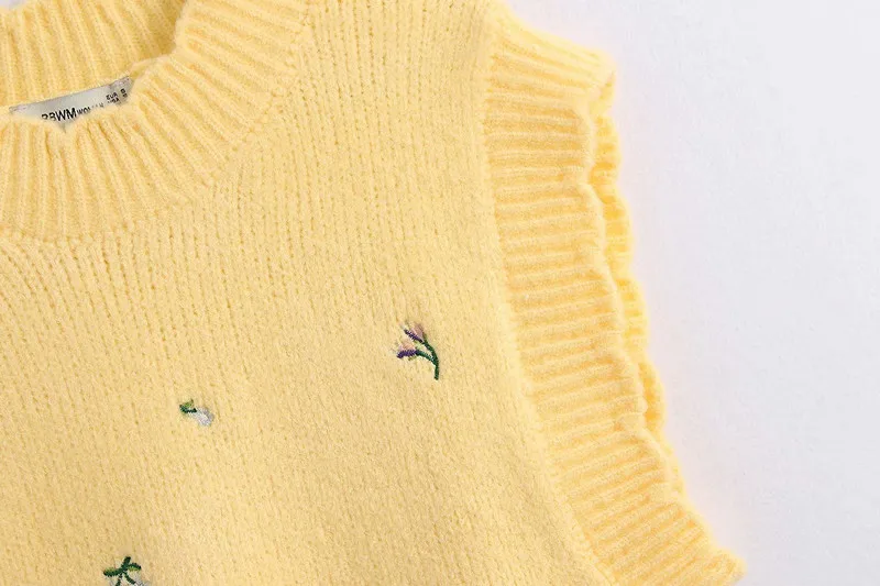 Женский вязаный жилет с цветочной вышивкой винтажный желтый без рукавов женский