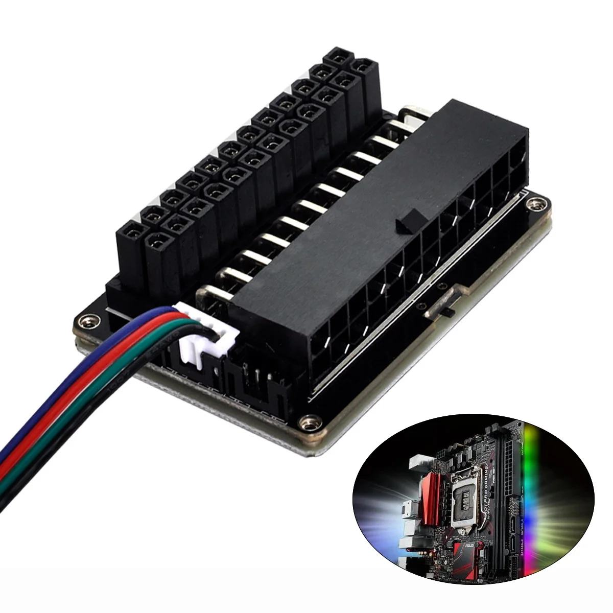 Zihan ATX 24Pin Female to 24pin Male 90 Degree Power Adapter Mainboard Motherboard With RGB Led for Desktops PC Supply | Компьютеры и