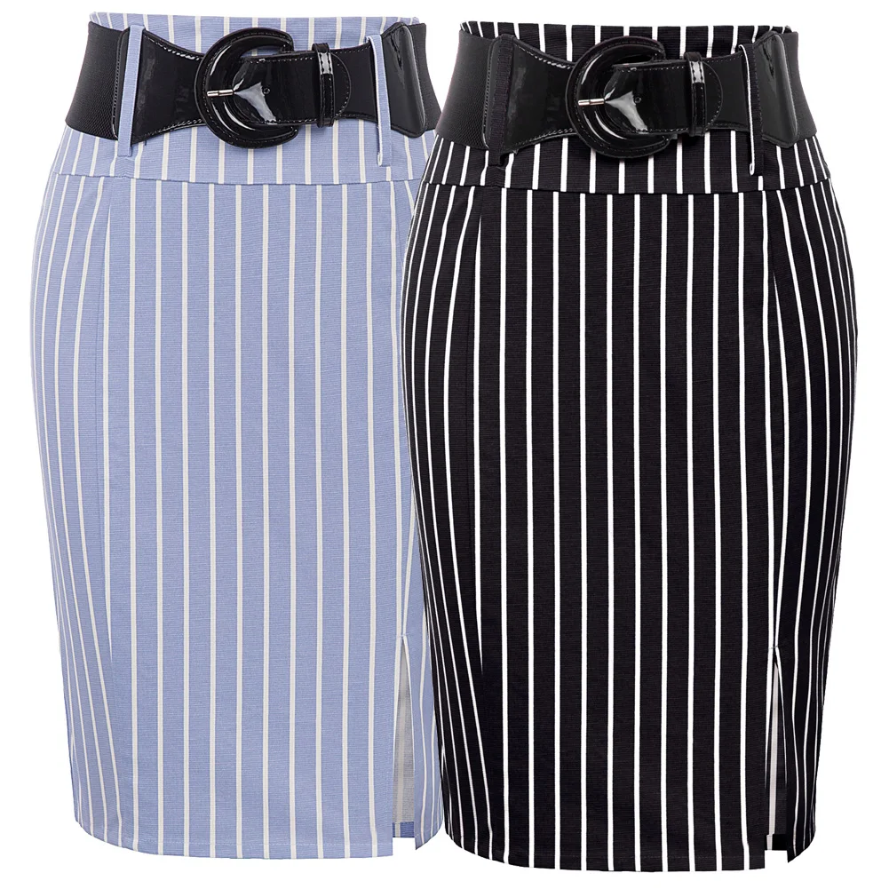 BP Женские Ретро Классические в тонкую полоску узор высокая талия с поясом