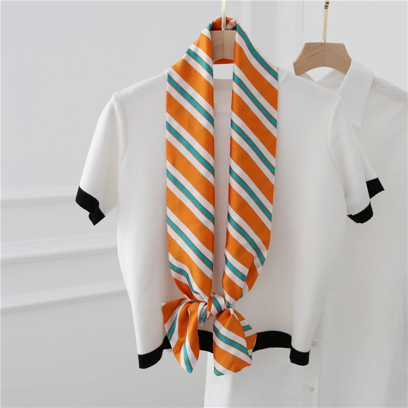 Весенний узкий длинный шелковый шарф для девочек с двойной печатью, модные женские атласные Галстуки-шарфы шелковый платок 15 см* 145 см - Цвет: NO.11
