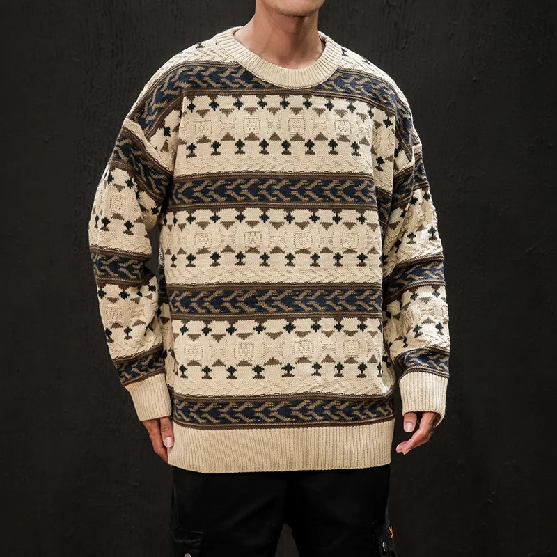 Мужской свитер цвета хаки с круглым вырезом, осенне-зимний вязаный свитер с длинным рукавом, свободный пуловер, модная брендовая одежда для мужчин размера плюс 5XL