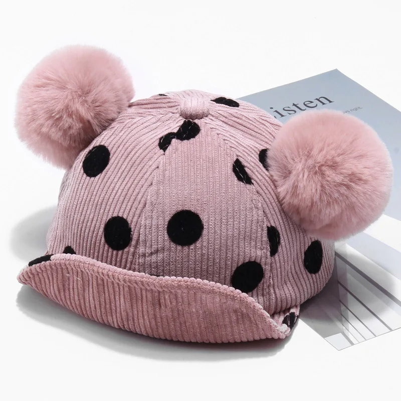 Милая детская шапка, детская бейсбольная кепка, шапка с помпоном, зимняя теплая шапка для маленьких мальчиков и девочек, одноцветная детская шапка для малыша, чепчик, enfant - Цвет: style 4 pink
