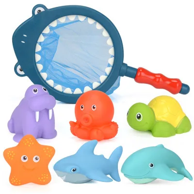 

Children Fish Catching Play with Water tang jiao Toy Shark tang jiao Water Spouting Water Bath Bathroom Chinese Translation Pack