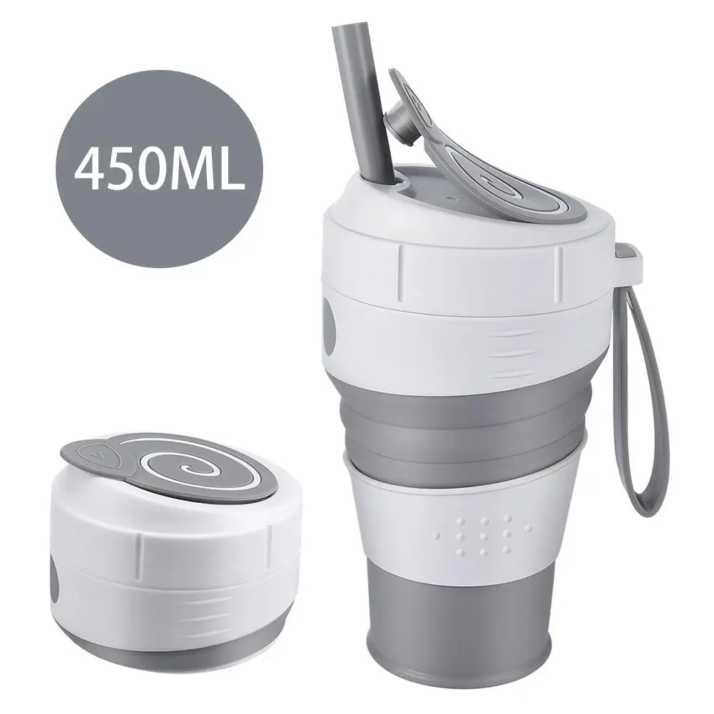 

450ML Double Silicone Composite Travel Mug Folding Coffee Cup Hiking Cups With Leak-proof Cover Can Be Used As A Lunch Box
