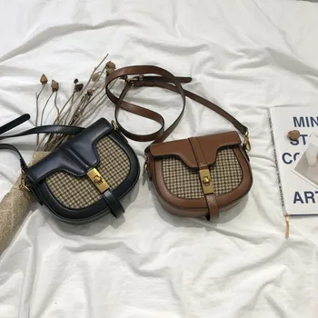 

Retro Plaid Square Bag High Quality Fashion Single Shoulder Messenger Bag Saddle Bags