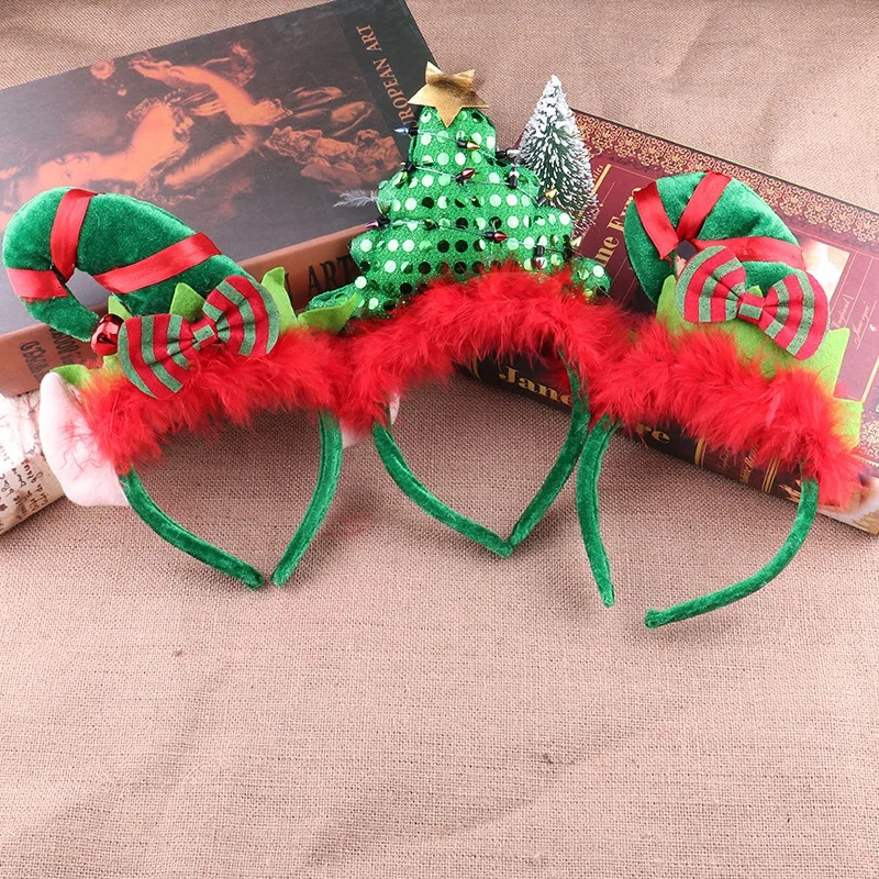 Рождественская елка Эльф форма уха рождественские повязки на голову рождественские вечерние головные уборы украшения аксессуары Подарки вечерние шапки для детей