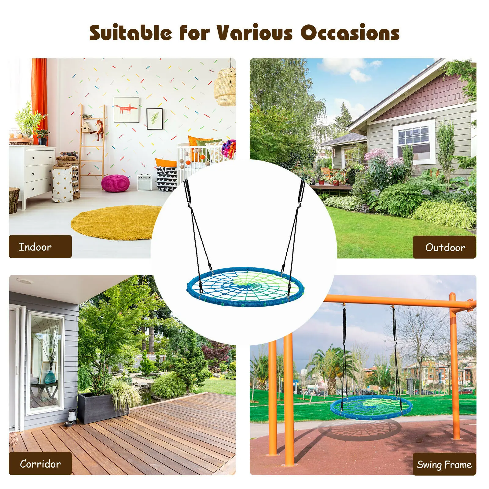 40'' Spider Web Tree Swing Kids Outdoor Play Set w/ Adjustable Ropes Gift 2