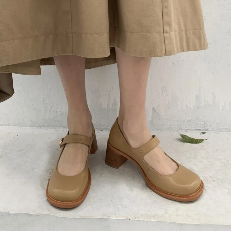 

A Xi Brother WOMEN'S Shoes High-Heel Big Head Shoes 2020 Spring inside And Pure Leather French Retro WOMEN'S Shoes