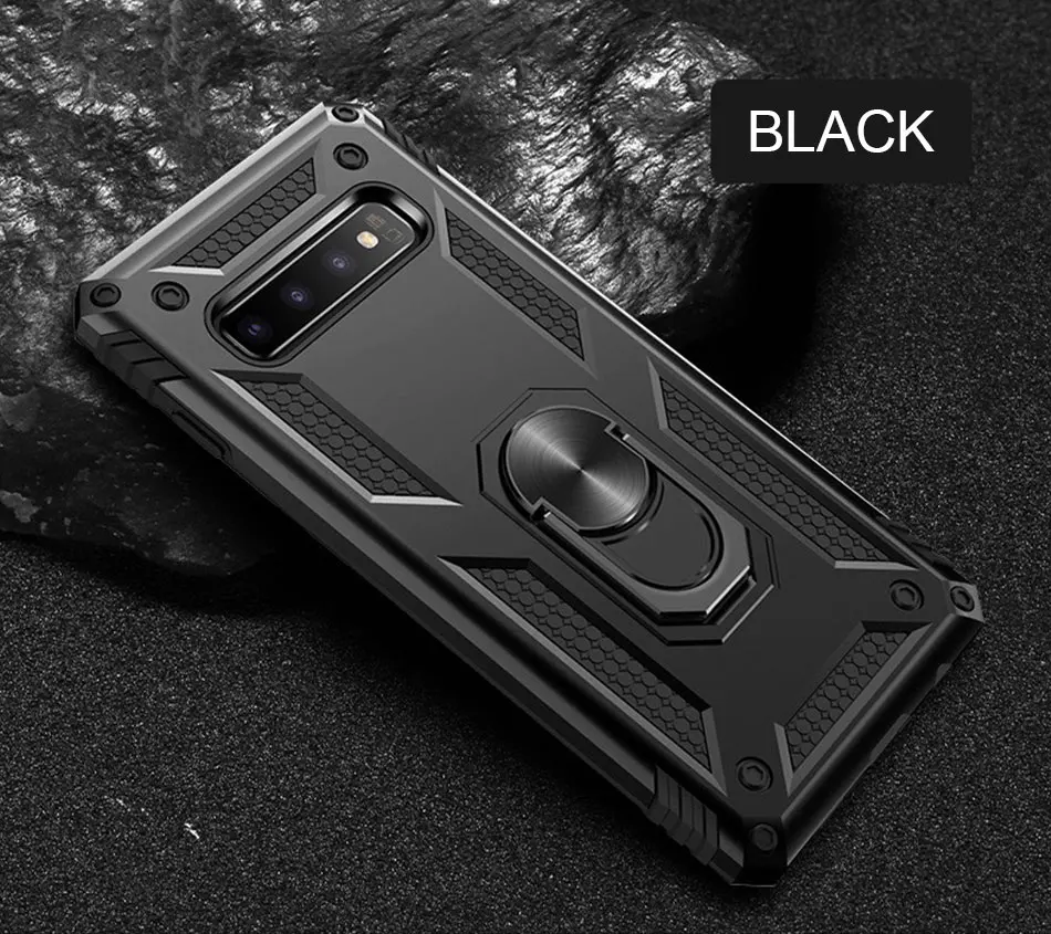Роскошный противоударный чехол для телефона samsung Galaxy S10e S9 S8 Plus, магнитное кольцо, оболочка для samsung Note 9 8, защитный чехол - Цвет: Black