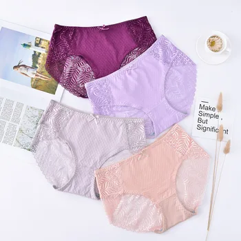 

Mid Waist Cotton Underpants Sexy Lace Briefs Antibacterial Panties Women's Lingerie Solid Breathable Underwear Female Intimates