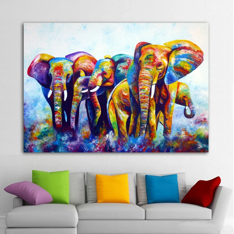 

RELIABLI Canvas Painting Colorful Abstract Baby Elephant Pictures Animal Wall Art For Living Room Decoration Posters And Prints