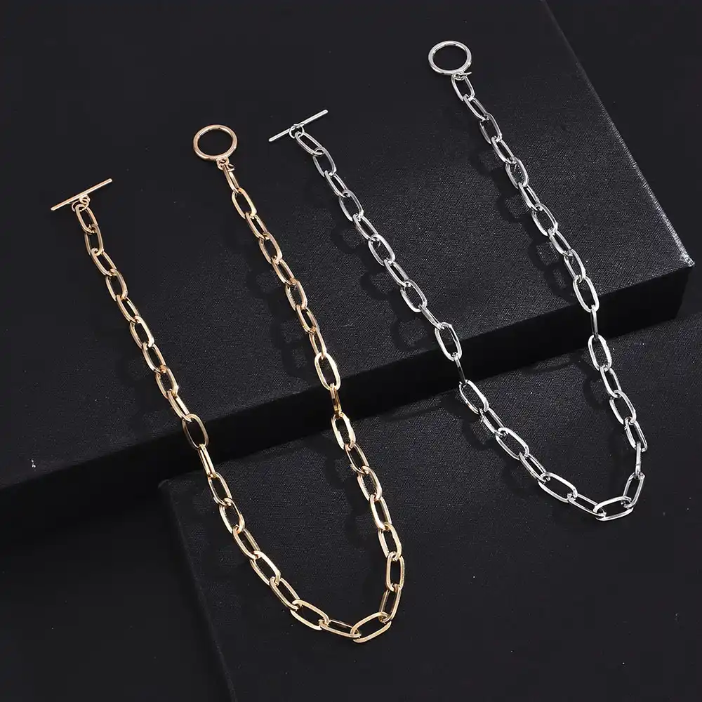 ヨーロッパとアメリカのシンプルなファッションジュエリーホット販売パンク風のロック合金otボタン鎖骨ネックレス女性パーティー チェーンネックレス Aliexpress
