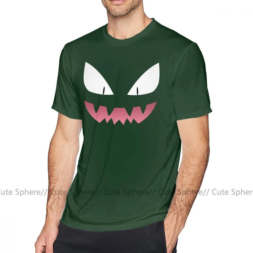 Футболка Gengar, футболка Pokemon Haunter Ghost, футболка с коротким рукавом из 100 хлопка, милая Повседневная мужская футболка с большим принтом - Цвет: Dark Green
