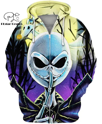 zip hoodies PLstar Космос Кошмар перед Рождеством Джек Потрошитель 3d толстовки/Толстовка зима осень Забавный Harajuku длинная уличная одежда - Цвет: zip hoodies