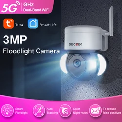 SECTEC – caméra de Surveillance extérieure PTZ IP Wifi hd 3MP/2.4G/5G, dispositif de sécurité sans fil, compatible avec l'application TUYA 