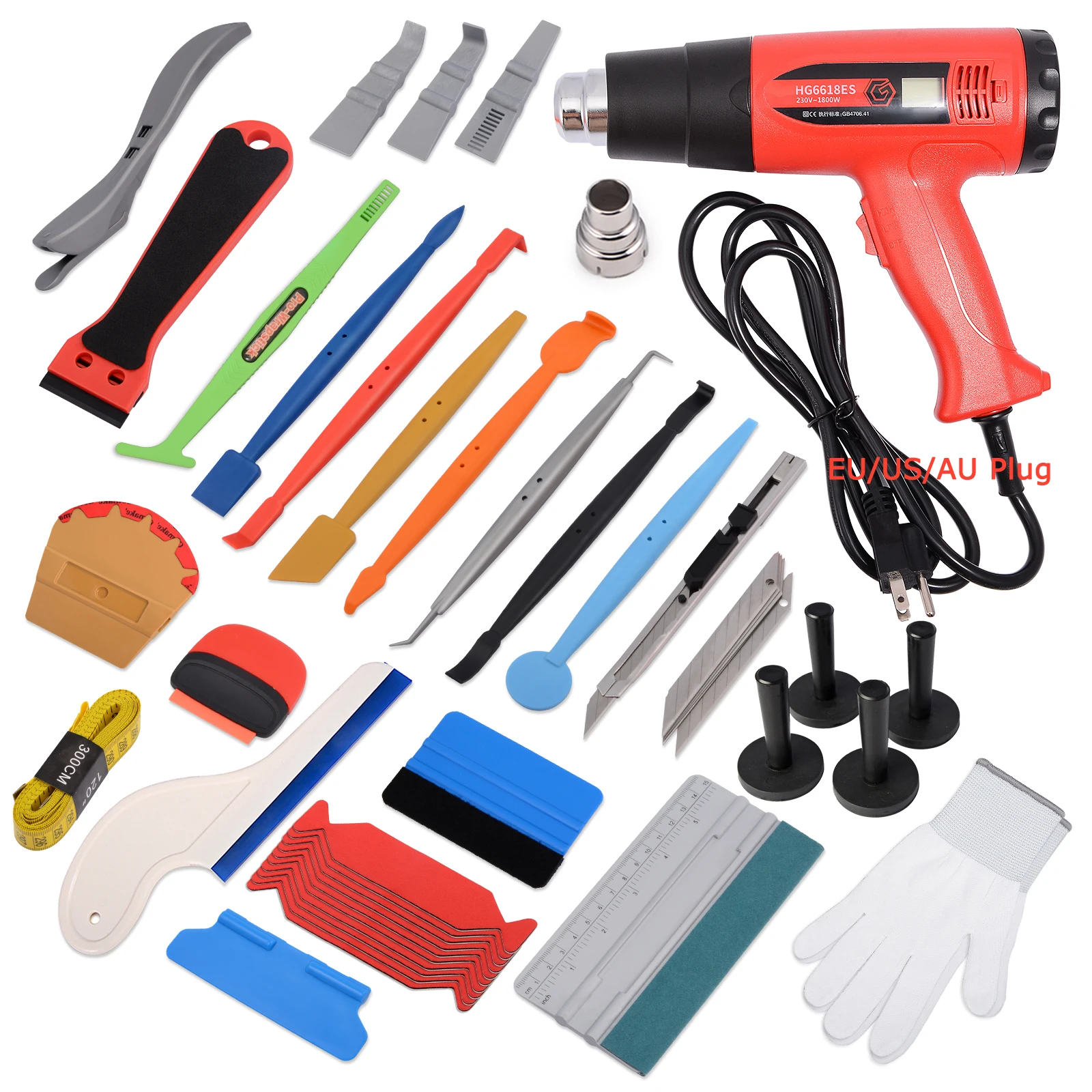 EHDIS Car Tinting Window Foil Tools Kit Hot Air Heat Gun Vinyl Wrap Squeegee Windshield Covering Film Install Cleaning Scraper
