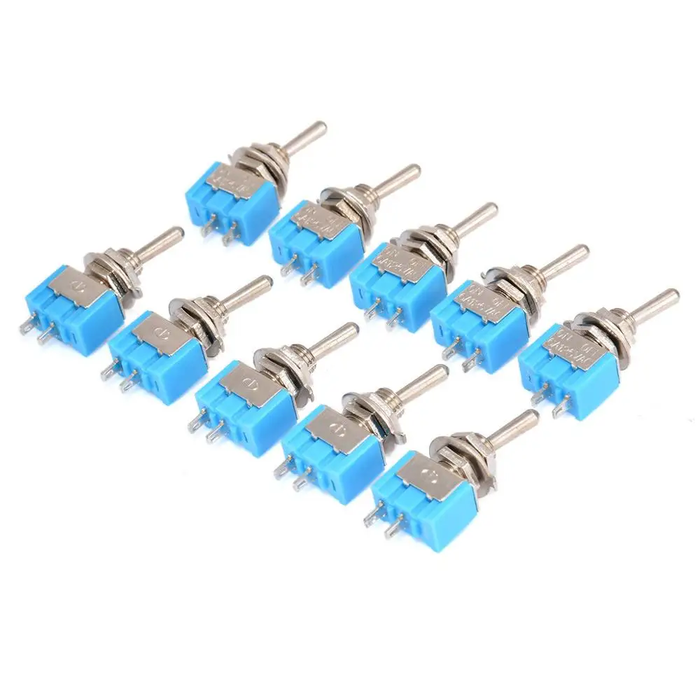 MTS-101 interruptor de encendido y apagado de 2 posiciones, Mini interruptores de palanca azul, AC125V/6A, 250V/3A, 6mm, 10 Uds.