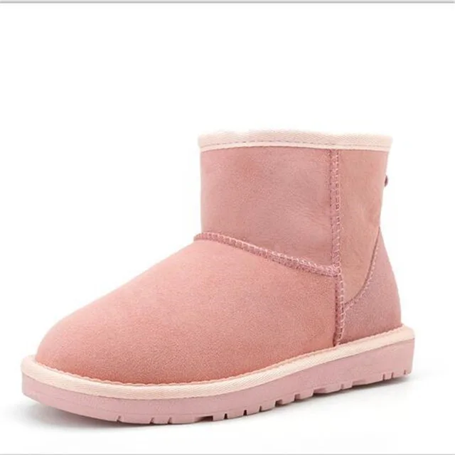 Classic Women Shoes Waterproof Nature Fur Wool Real Sheepskin Leather Classic Snow Boots Genuine Sheepskin Women Boots - Color: pink