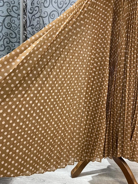 Ранняя осень Новая женская круглая шея волнистая точка Печатный пояс полученный Талия Подол прессованный плиссированный длинный рукав платье 922