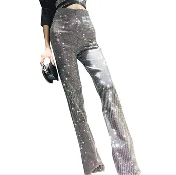 

2020 Spring Women Flare Pants fashion Hot Drilling High Waist Slim Casual Long Trousers r914