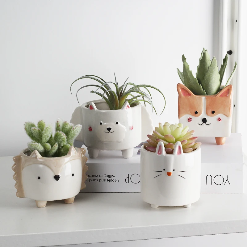 Cerámica pote de flor de dibujos animados planta Animal macetas balcón decoración vaso suculenta jardín vertical macetero ollas lindo maceta|Macetas y jardineras| - AliExpress