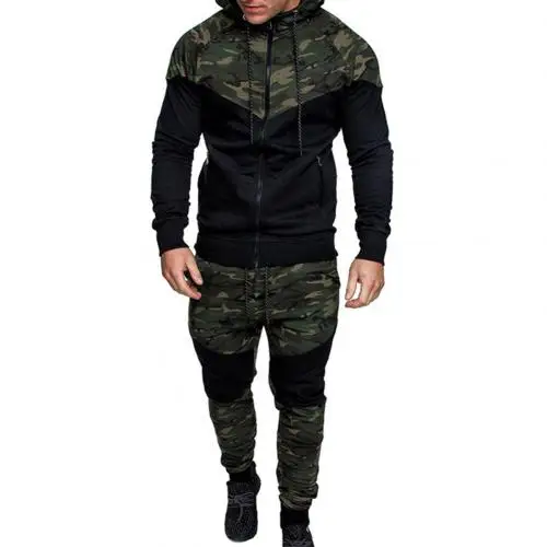 Black Army Green M Зимний спортивный костюм, мужской комплект из плотного флиса, толстовки+ штаны, костюм на молнии, толстовка с капюшоном, спортивная одежда, комплект, мужская толстовка с капюшоном, спортивные костюмы - Цвет: Black Army Green M