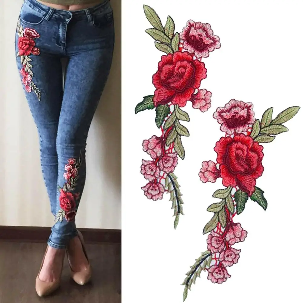 

New Brand Roses/Butterfly Flowers Embroidery Sew On Patches Sewn Applique Sew Badge Craft Embroidered DIY For Clothes Trousers