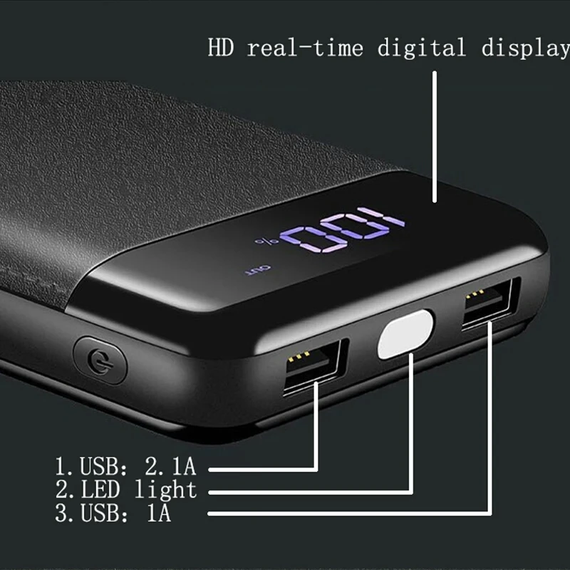 Внешний аккумулятор 30000mAh LCD Быстрая зарядка двойной USB для iPhone X 8 7 6 5S Huawei Honor Samsung