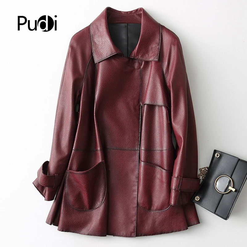 

Pudi women genuine leather coat jacket winter real leather girl female long coats trench jackets A29054
