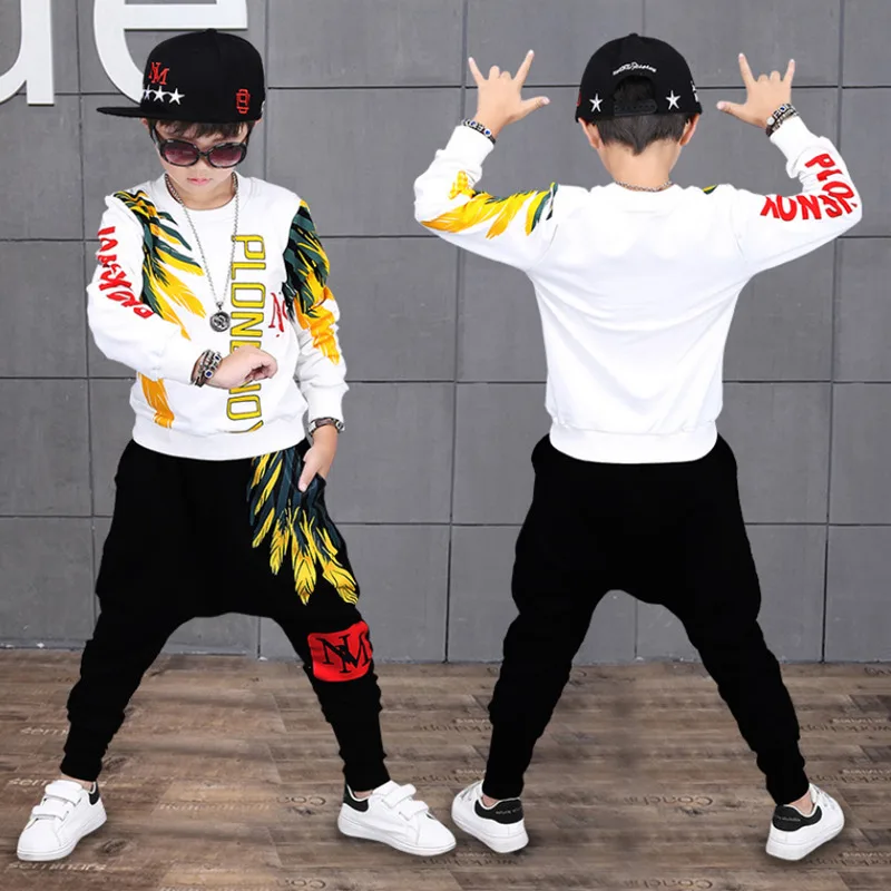 

2019 Spring Autumn Kids Clothes Boys 5 6 7 8 9 10 11 12 Years Boys Clothing Set Sports Suit Boys Feather Letter Jacket And Pants