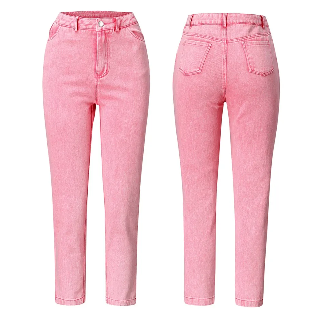 Модные женские сексуальные розовые джинсы, милые джинсовые длинные штаны, Женские Элегантные повседневные тянущиеся потертые брюки-карандаш в стиле хип-хоп
